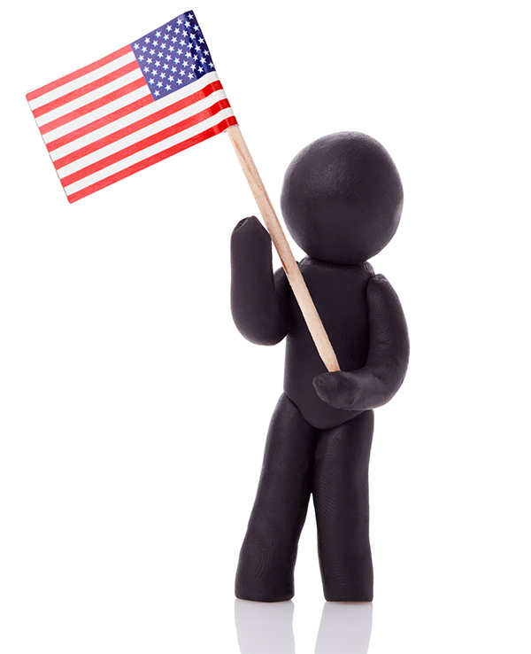 stick figure silhouette holding american flag